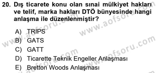 Uluslararası Örgütler Dersi 2025 - 2026 Yılı (Final) Dönem Sonu Sınav Soruları 20. Soru