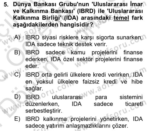 Uluslararası Örgütler Dersi 2025 - 2026 Yılı (Final) Dönem Sonu Sınav Soruları 5. Soru