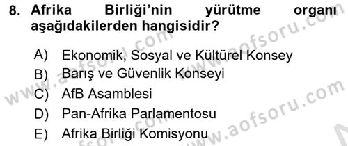 Uluslararası Örgütler Dersi 2025 - 2026 Yılı (Final) Dönem Sonu Sınav Soruları 8. Soru