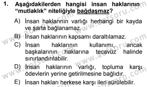 İnsan Hakları ve Demokratikleşme Süreci Dersi 2012 - 2013 Yılı (Vize) Ara Sınav Soruları 1. Soru