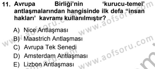 İnsan Hakları ve Demokratikleşme Süreci Dersi 2012 - 2013 Yılı (Vize) Ara Sınav Soruları 11. Soru
