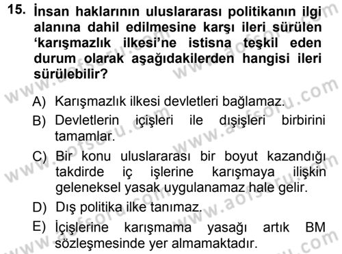 İnsan Hakları ve Demokratikleşme Süreci Dersi 2012 - 2013 Yılı (Vize) Ara Sınav Soruları 15. Soru
