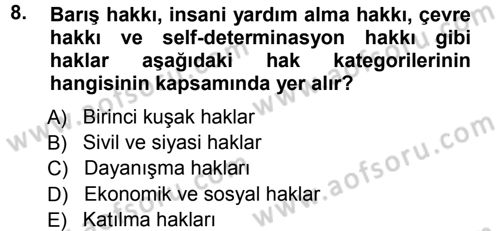 İnsan Hakları ve Demokratikleşme Süreci Dersi 2012 - 2013 Yılı (Vize) Ara Sınav Soruları 8. Soru