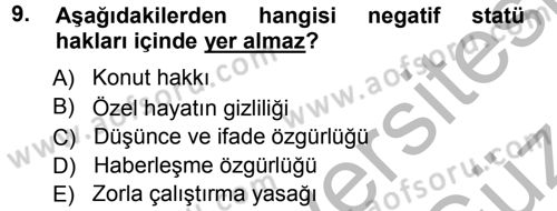İnsan Hakları ve Demokratikleşme Süreci Dersi 2012 - 2013 Yılı (Vize) Ara Sınav Soruları 9. Soru