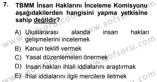 İnsan Hakları ve Demokratikleşme Süreci Dersi 2012 - 2013 Yılı (Final) Dönem Sonu Sınav Soruları 7. Soru