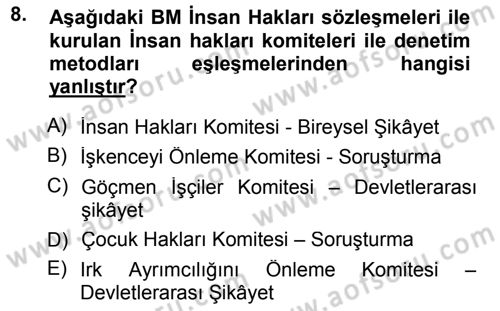 İnsan Hakları ve Demokratikleşme Süreci Dersi 2012 - 2013 Yılı (Final) Dönem Sonu Sınav Soruları 8. Soru