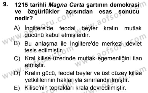 İnsan Hakları ve Demokratikleşme Süreci Dersi 2012 - 2013 Yılı (Final) Dönem Sonu Sınav Soruları 9. Soru