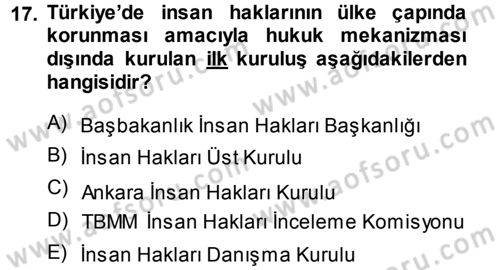 İnsan Hakları ve Demokratikleşme Süreci Dersi 2013 - 2014 Yılı (Vize) Ara Sınav Soruları 17. Soru