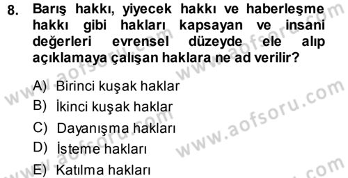 İnsan Hakları ve Demokratikleşme Süreci Dersi 2013 - 2014 Yılı (Vize) Ara Sınav Soruları 8. Soru