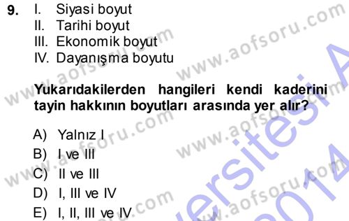 İnsan Hakları ve Demokratikleşme Süreci Dersi 2013 - 2014 Yılı (Vize) Ara Sınav Soruları 9. Soru