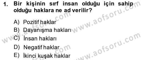 İnsan Hakları ve Demokratikleşme Süreci Dersi 2013 - 2014 Yılı (Final) Dönem Sonu Sınav Soruları 1. Soru