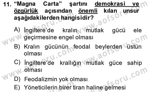 İnsan Hakları ve Demokratikleşme Süreci Dersi 2013 - 2014 Yılı (Final) Dönem Sonu Sınav Soruları 11. Soru
