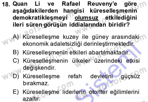 İnsan Hakları ve Demokratikleşme Süreci Dersi 2013 - 2014 Yılı (Final) Dönem Sonu Sınav Soruları 18. Soru
