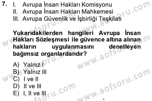 İnsan Hakları ve Demokratikleşme Süreci Dersi 2013 - 2014 Yılı (Final) Dönem Sonu Sınav Soruları 7. Soru