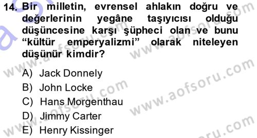 İnsan Hakları ve Demokratikleşme Süreci Dersi 2014 - 2015 Yılı (Vize) Ara Sınav Soruları 14. Soru