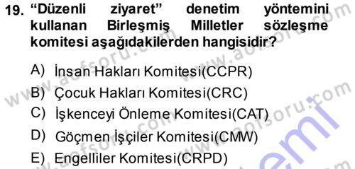 İnsan Hakları ve Demokratikleşme Süreci Dersi 2014 - 2015 Yılı (Vize) Ara Sınav Soruları 19. Soru