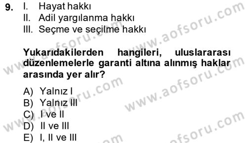 İnsan Hakları ve Demokratikleşme Süreci Dersi 2014 - 2015 Yılı (Vize) Ara Sınav Soruları 9. Soru