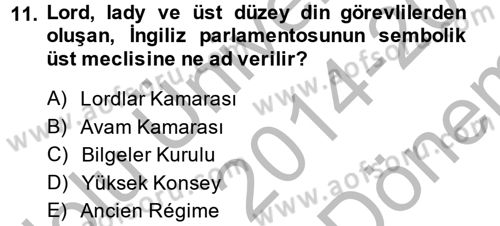İnsan Hakları ve Demokratikleşme Süreci Dersi 2014 - 2015 Yılı (Final) Dönem Sonu Sınav Soruları 11. Soru