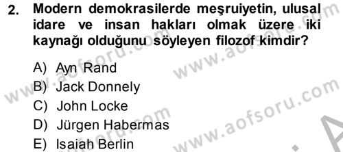 İnsan Hakları ve Demokratikleşme Süreci Dersi 2014 - 2015 Yılı (Final) Dönem Sonu Sınav Soruları 2. Soru