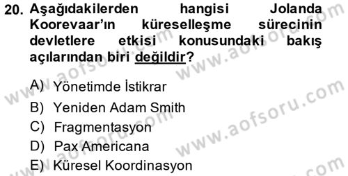 İnsan Hakları ve Demokratikleşme Süreci Dersi 2014 - 2015 Yılı (Final) Dönem Sonu Sınav Soruları 20. Soru
