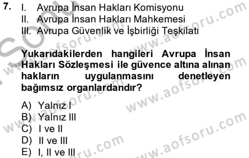 İnsan Hakları ve Demokratikleşme Süreci Dersi 2014 - 2015 Yılı (Final) Dönem Sonu Sınav Soruları 7. Soru