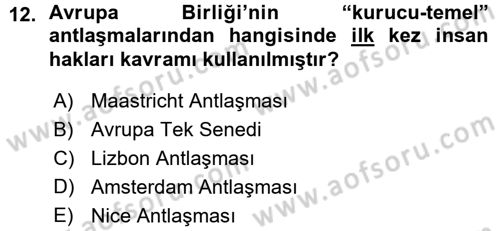 İnsan Hakları ve Demokratikleşme Süreci Dersi 2015 - 2016 Yılı (Vize) Ara Sınav Soruları 12. Soru