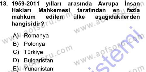 İnsan Hakları ve Demokratikleşme Süreci Dersi 2015 - 2016 Yılı (Vize) Ara Sınav Soruları 13. Soru