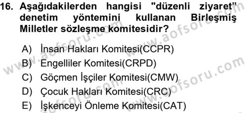 İnsan Hakları ve Demokratikleşme Süreci Dersi 2015 - 2016 Yılı (Vize) Ara Sınav Soruları 16. Soru