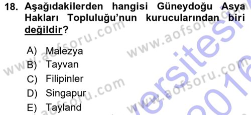 İnsan Hakları ve Demokratikleşme Süreci Dersi 2015 - 2016 Yılı (Vize) Ara Sınav Soruları 18. Soru