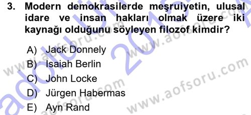 İnsan Hakları ve Demokratikleşme Süreci Dersi 2015 - 2016 Yılı (Vize) Ara Sınav Soruları 3. Soru