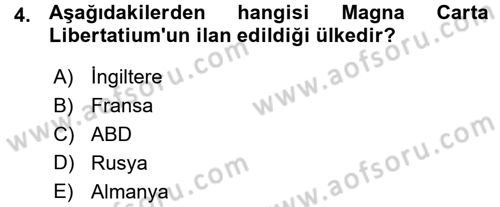 İnsan Hakları ve Demokratikleşme Süreci Dersi 2015 - 2016 Yılı (Vize) Ara Sınav Soruları 4. Soru