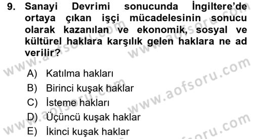 İnsan Hakları ve Demokratikleşme Süreci Dersi 2015 - 2016 Yılı (Vize) Ara Sınav Soruları 9. Soru