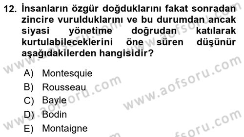 İnsan Hakları ve Demokratikleşme Süreci Dersi 2015 - 2016 Yılı (Final) Dönem Sonu Sınav Soruları 12. Soru