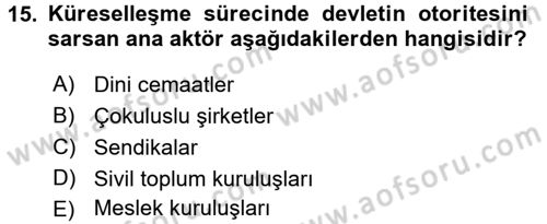 İnsan Hakları ve Demokratikleşme Süreci Dersi 2016 - 2017 Yılı 3 Ders Sınav Soruları 15. Soru