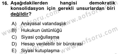 İnsan Hakları ve Demokratikleşme Süreci Dersi 2016 - 2017 Yılı 3 Ders Sınav Soruları 16. Soru