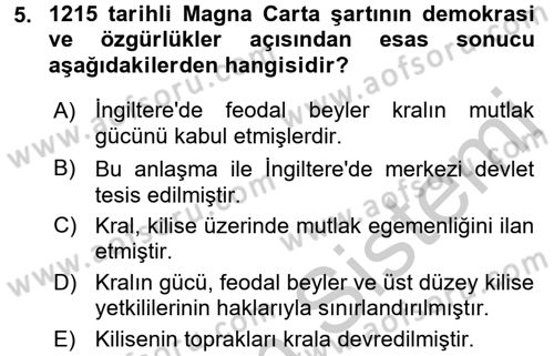 İnsan Hakları ve Demokratikleşme Süreci Dersi 2016 - 2017 Yılı 3 Ders Sınav Soruları 5. Soru