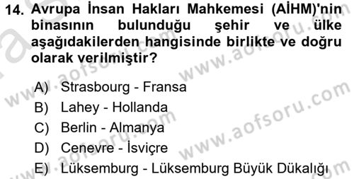 İnsan Hakları ve Demokratikleşme Süreci Dersi 2016 - 2017 Yılı (Vize) Ara Sınav Soruları 14. Soru