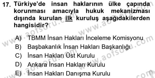 İnsan Hakları ve Demokratikleşme Süreci Dersi 2016 - 2017 Yılı (Vize) Ara Sınav Soruları 17. Soru