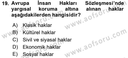 İnsan Hakları ve Demokratikleşme Süreci Dersi 2016 - 2017 Yılı (Vize) Ara Sınav Soruları 19. Soru