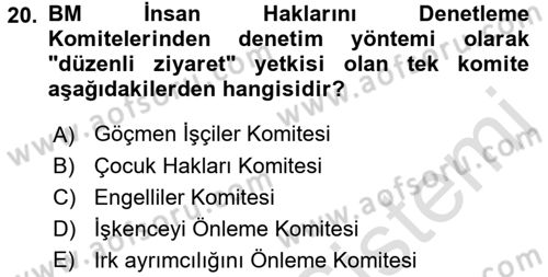 İnsan Hakları ve Demokratikleşme Süreci Dersi 2016 - 2017 Yılı (Vize) Ara Sınav Soruları 20. Soru