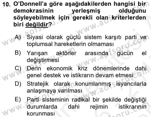 İnsan Hakları ve Demokratikleşme Süreci Dersi 2016 - 2017 Yılı (Final) Dönem Sonu Sınav Soruları 10. Soru