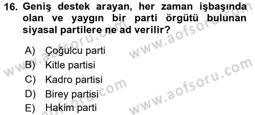 İnsan Hakları ve Demokratikleşme Süreci Dersi 2016 - 2017 Yılı (Final) Dönem Sonu Sınav Soruları 16. Soru