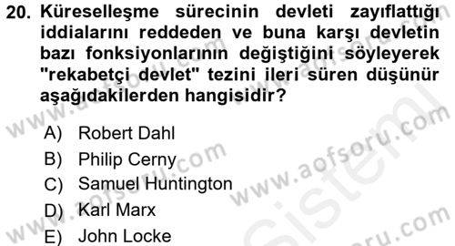 İnsan Hakları ve Demokratikleşme Süreci Dersi 2016 - 2017 Yılı (Final) Dönem Sonu Sınav Soruları 20. Soru