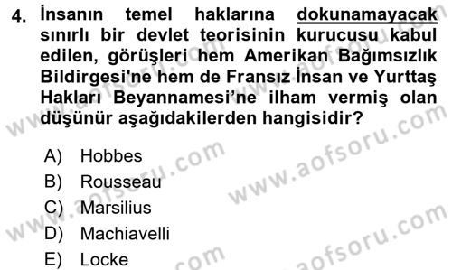 İnsan Hakları ve Demokratikleşme Süreci Dersi 2016 - 2017 Yılı (Final) Dönem Sonu Sınav Soruları 4. Soru