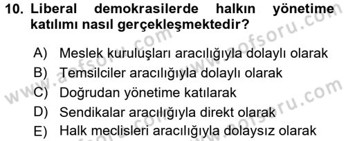 İnsan Hakları ve Demokratikleşme Süreci Dersi 2017 - 2018 Yılı 3 Ders Sınav Soruları 10. Soru