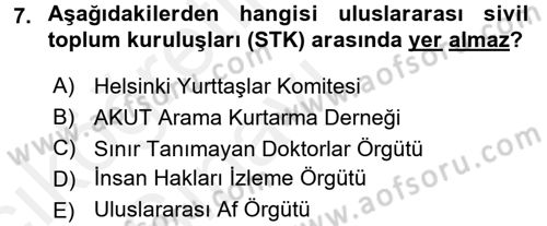 İnsan Hakları ve Demokratikleşme Süreci Dersi 2017 - 2018 Yılı 3 Ders Sınav Soruları 7. Soru