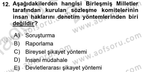 İnsan Hakları ve Demokratikleşme Süreci Dersi 2017 - 2018 Yılı (Vize) Ara Sınav Soruları 12. Soru