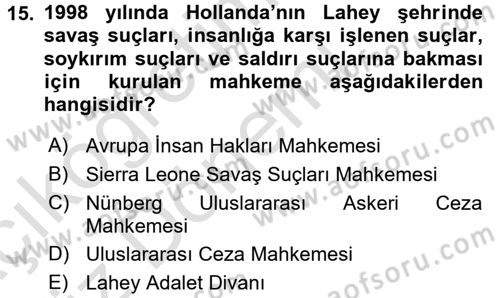 İnsan Hakları ve Demokratikleşme Süreci Dersi 2017 - 2018 Yılı (Vize) Ara Sınav Soruları 15. Soru