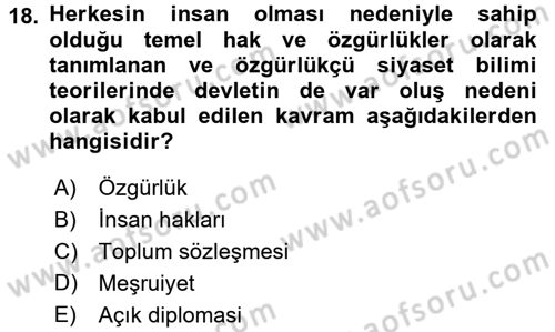 İnsan Hakları ve Demokratikleşme Süreci Dersi 2017 - 2018 Yılı (Vize) Ara Sınav Soruları 18. Soru