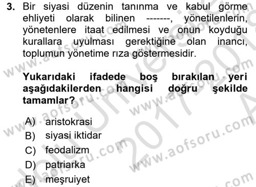 İnsan Hakları ve Demokratikleşme Süreci Dersi 2017 - 2018 Yılı (Vize) Ara Sınav Soruları 3. Soru
